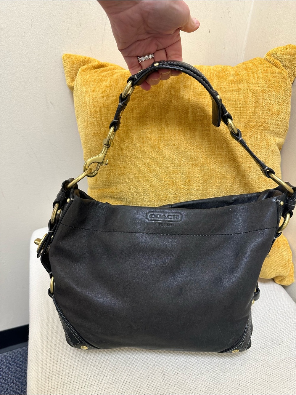 Coach Vintage Medium Carly Hobo Black Leather Shoulder Bag